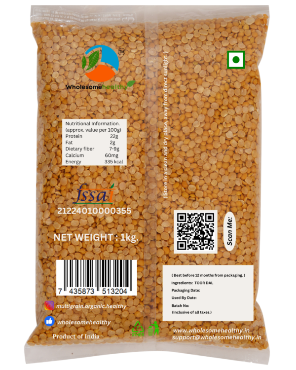 Toor Dal | Pack of 1 | 1kg. | Premium Toor Dal by Wholesomehealthy - Image 2