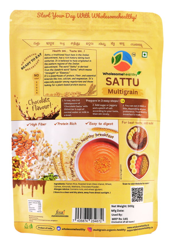 Chocolate Sattu | 500g | Pack of1 | Ready To Eat | No Cooking Required | Wholesomehealthy