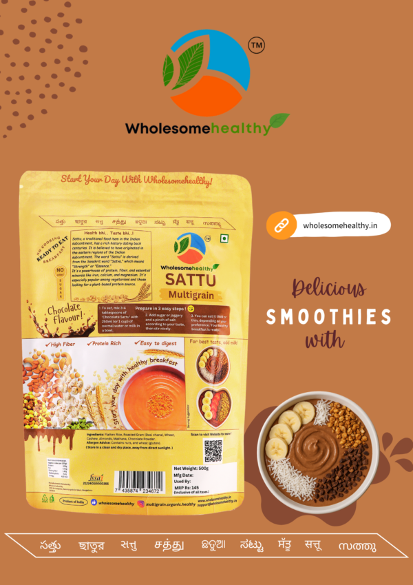 Chocolate Sattu | 500g | Pack of1 | Ready To Eat | No Cooking Required | Wholesomehealthy - Image 2